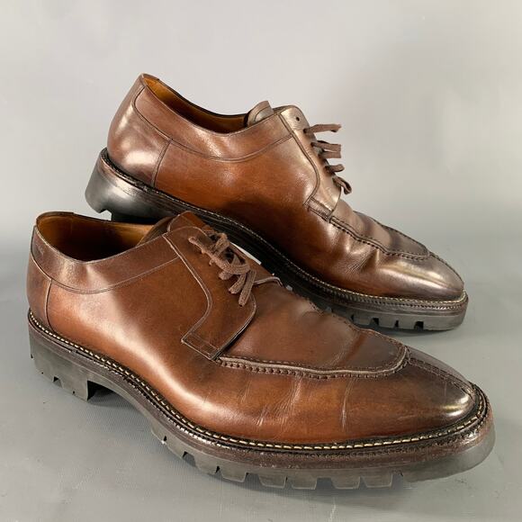 BALLY SCUBER Size 12 Brown Contrast Stitch Leather Derby Lace Up Shoes